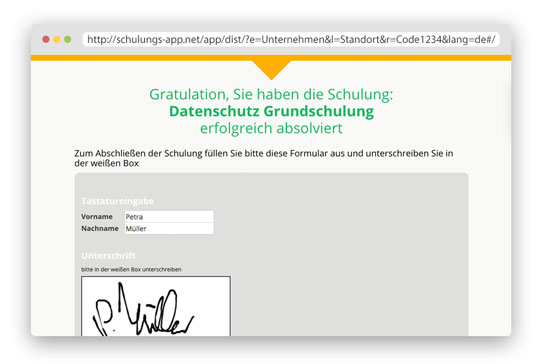 Die Daten für den Schulungsnachweis werden hier+ber erfaßt.